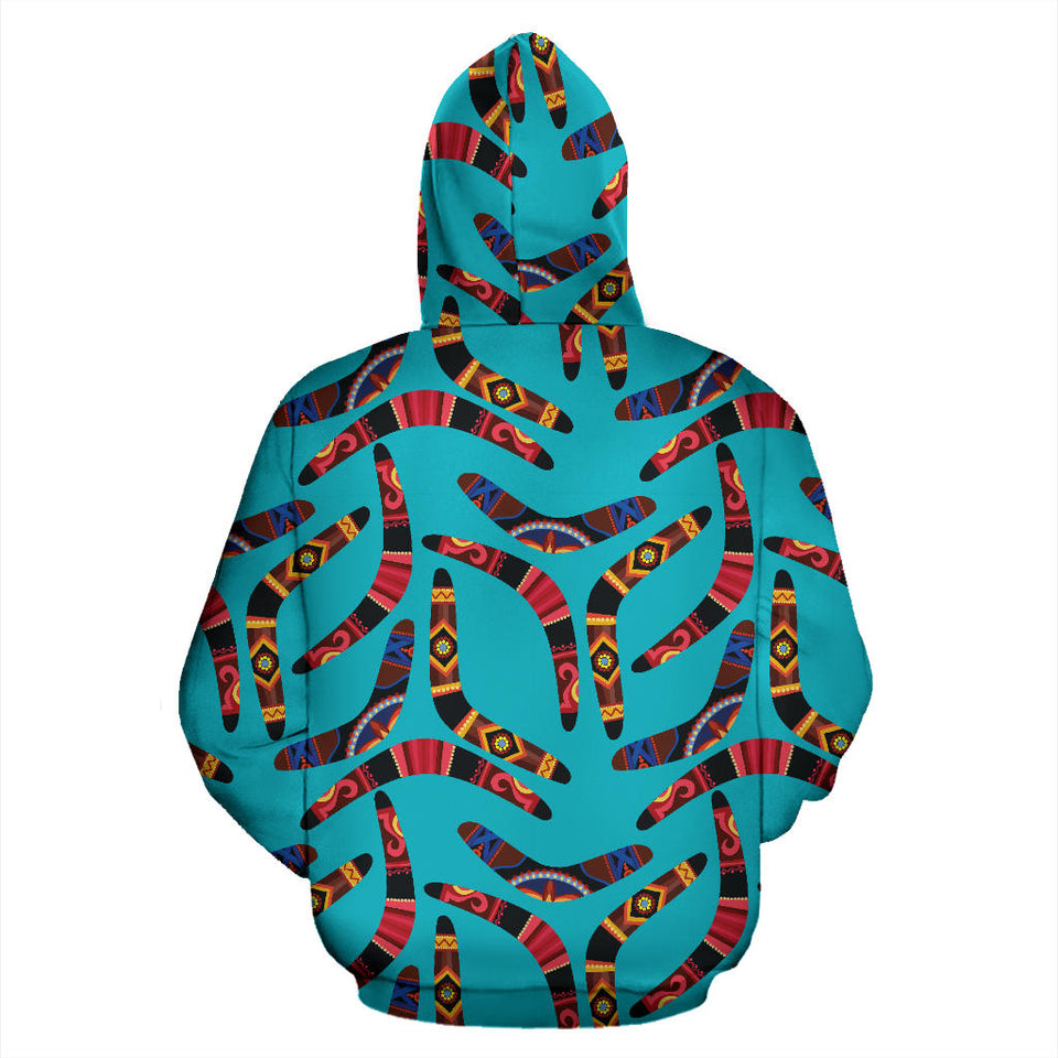 Boomerang Australian Aboriginal Ornament Blue Background Men Women Pullover Hoodie