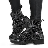 Spider Web Design Pattern Black Background White Cobweb Leather Boots