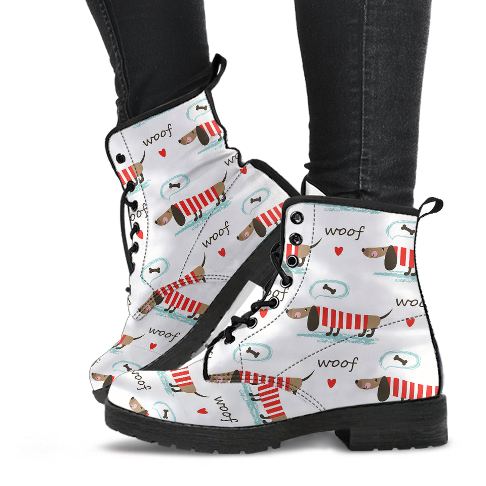 Cute Dachshund Bone Pattern Leather Boots