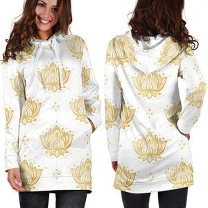 Gold Ornamental Lotue Waterlily Symbol Pattern Women'S Hoodie Dress
