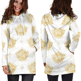 Gold Ornamental Lotue Waterlily Symbol Pattern Women'S Hoodie Dress