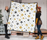Hand Drawn Gold Black Star Pattern Premium Quilt.