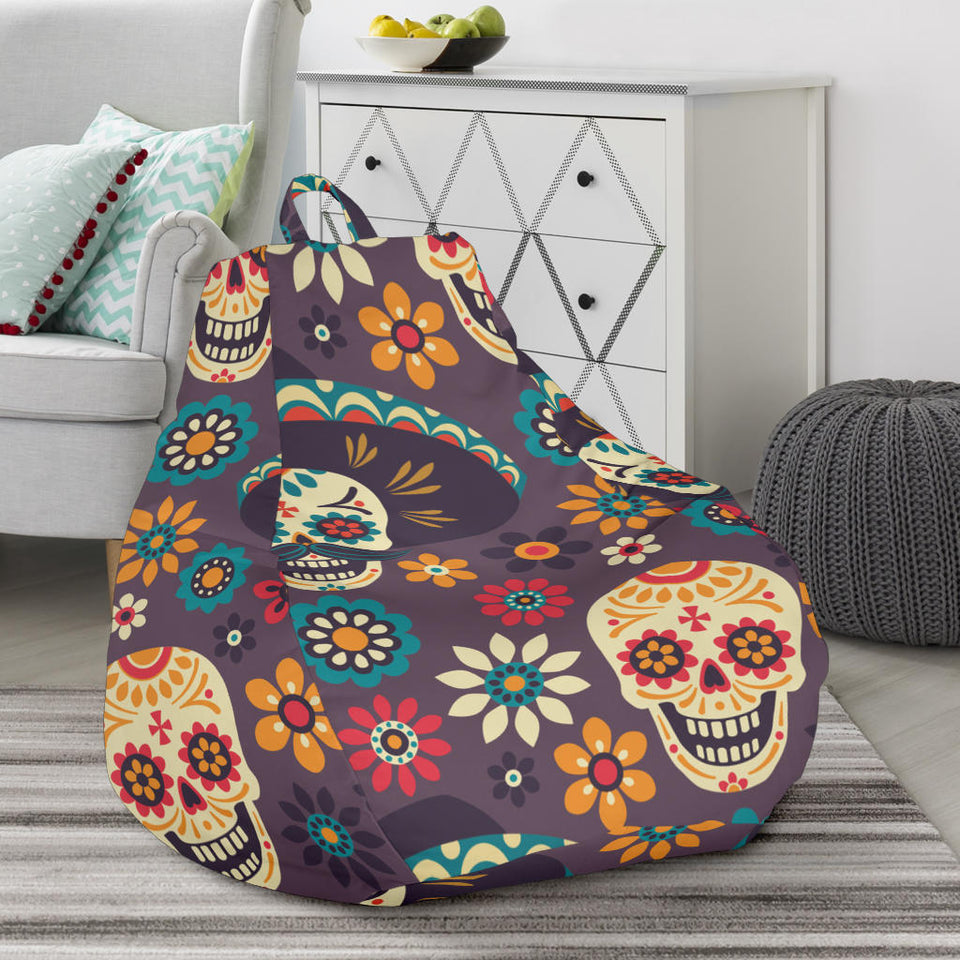 Sugar Skulls Flower Maxican Pattern Bean Bag Cover
