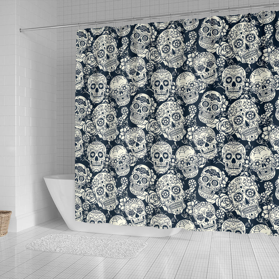 Sugar Skull Black White Pattern Shower Curtain Fulfilled In US
