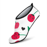 Cherry Pattern White Background Aqua Shoes