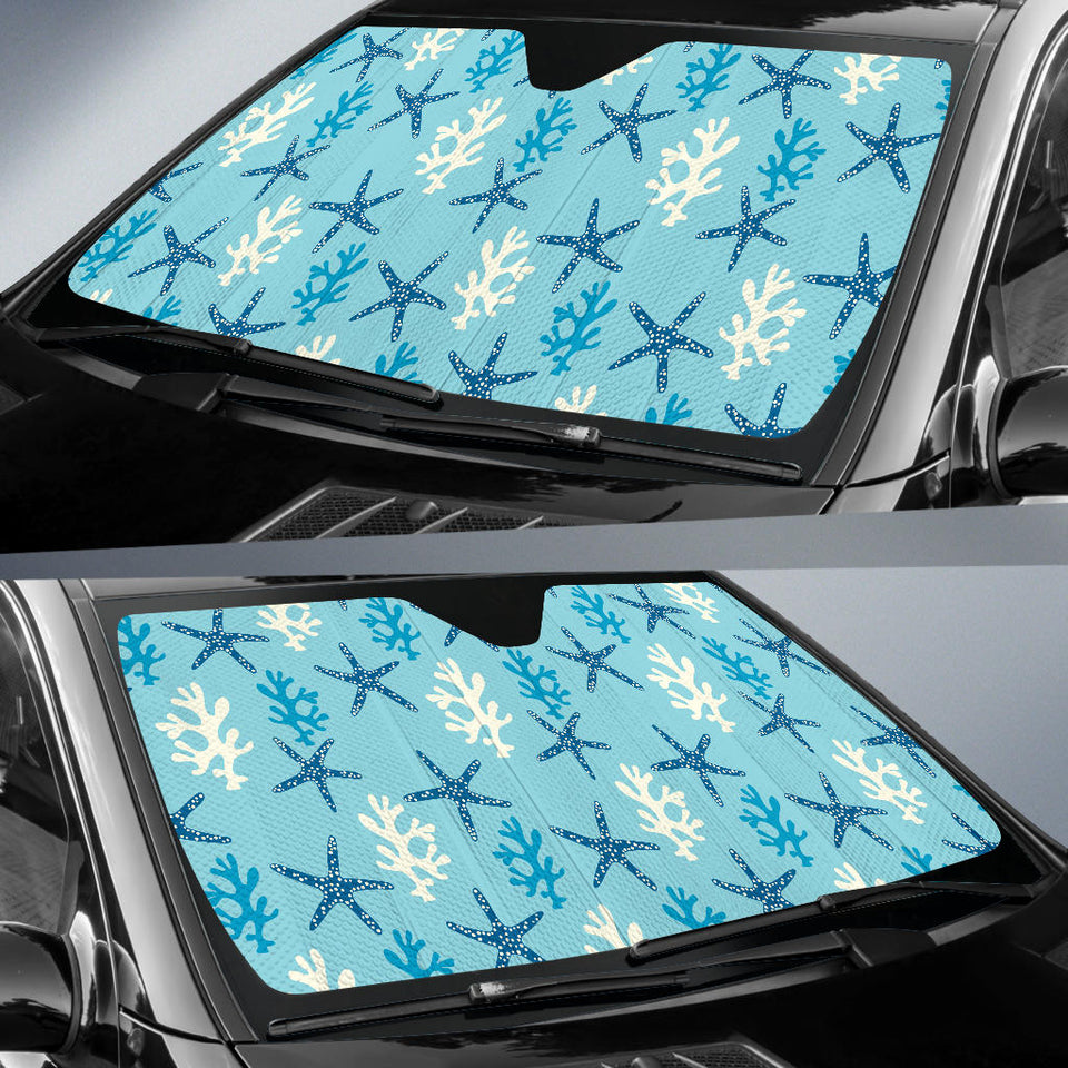 Blue Starfish Coral Reef Pattern Car Sun Shade