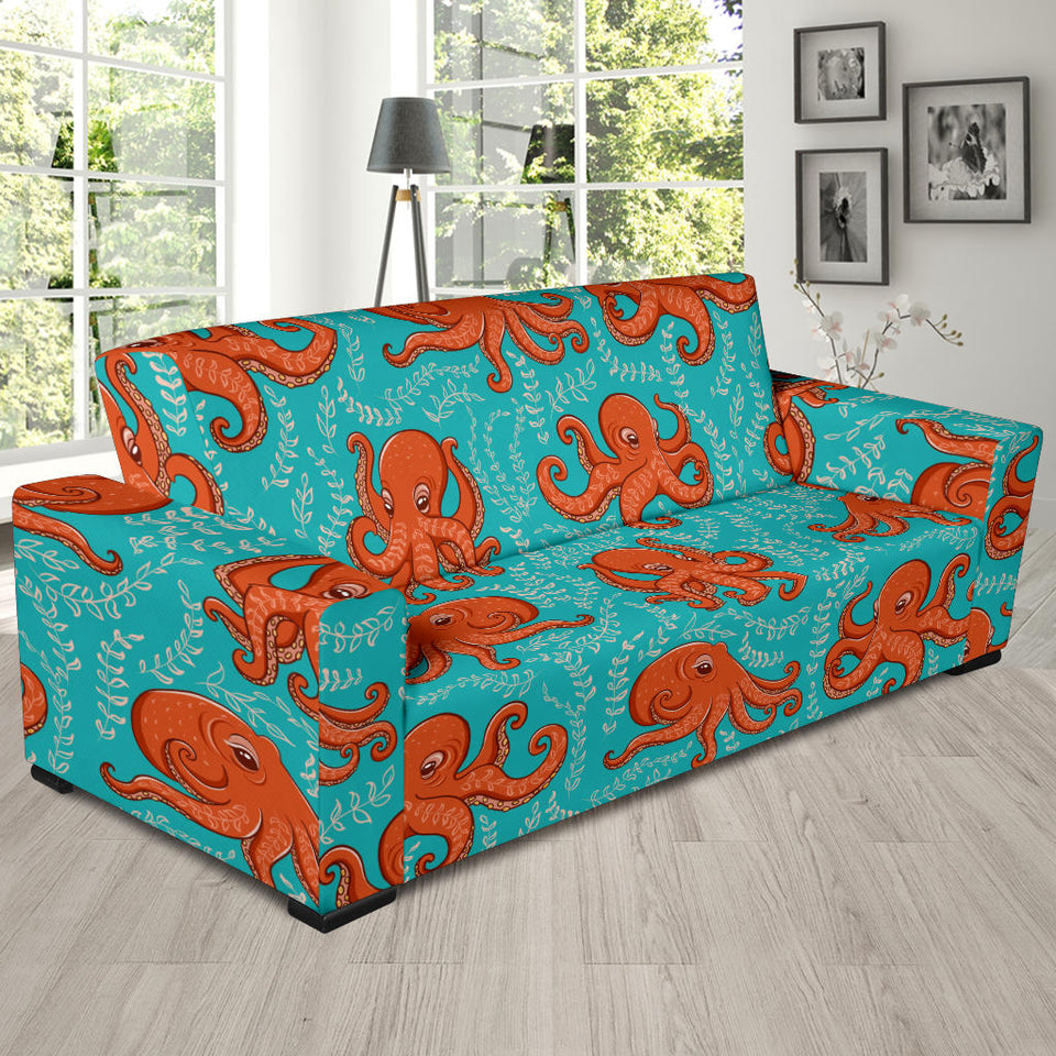 Octopus Turquoise Background Sofa Slipcover
