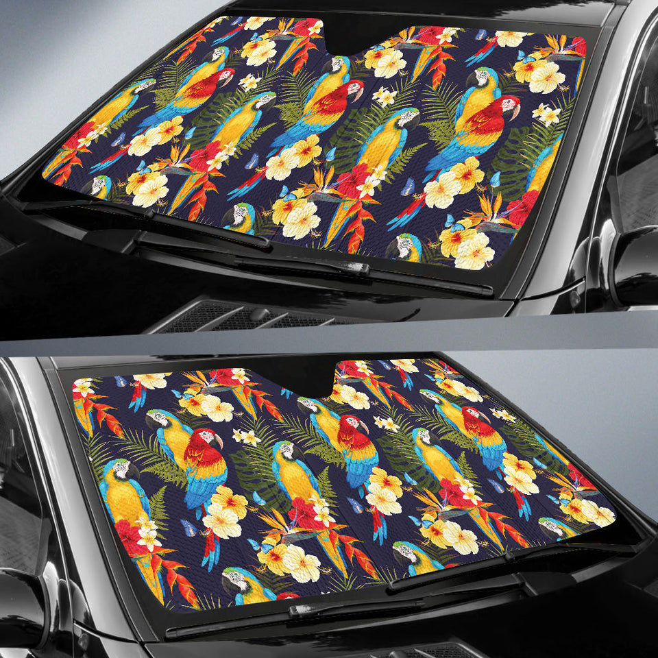 Colorful Parrot Flower Pattern Car Sun Shade