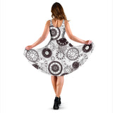 Classic Vintage Clock Pattern Sleeveless Midi Dress