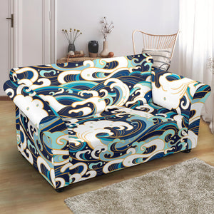 Japanese Wave Pattern Loveseat Couch Slipcover