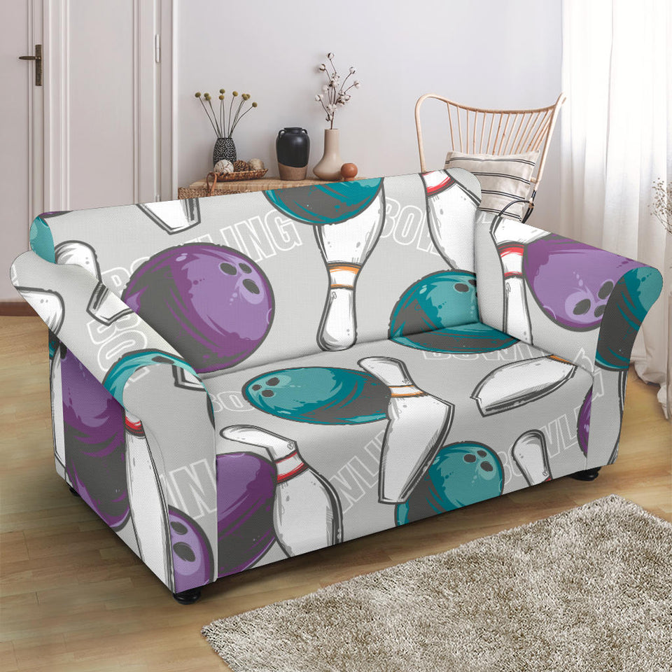 Bowling Ball And Pin Gray Background Loveseat Couch Slipcover