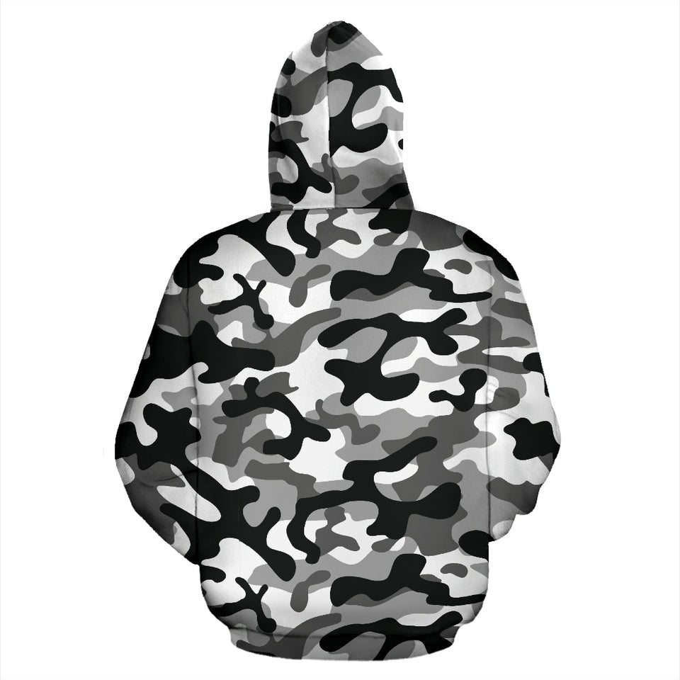 Black White Camouflage Pattern Zip Up Hoodie