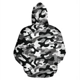Black White Camouflage Pattern Zip Up Hoodie