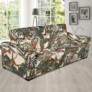 Monkey Tropical Leaves Background Sofa Slipcover