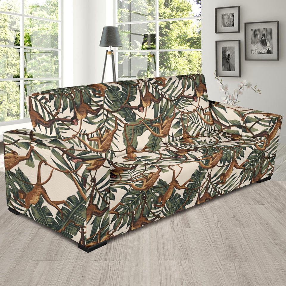 Monkey Tropical Leaves Background Sofa Slipcover