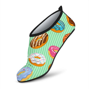 Colorful Donut Pattern Green Background Aqua Shoes