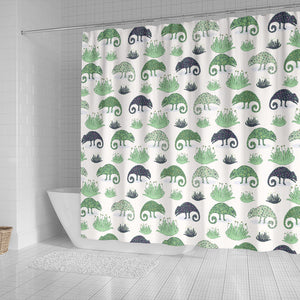Chameleon Lizard Succulent Plant Pattern Shower Curtain Fulfilled In US