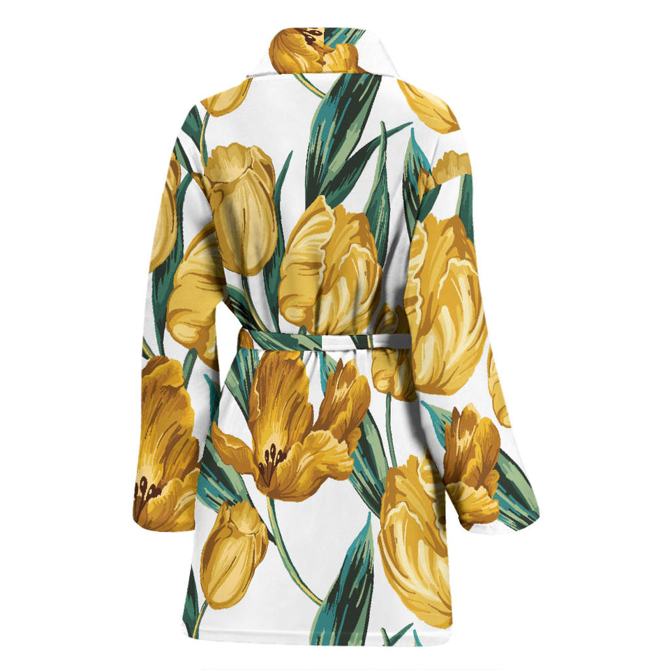 Yellow Tulips Pattern Women'S Bathrobe