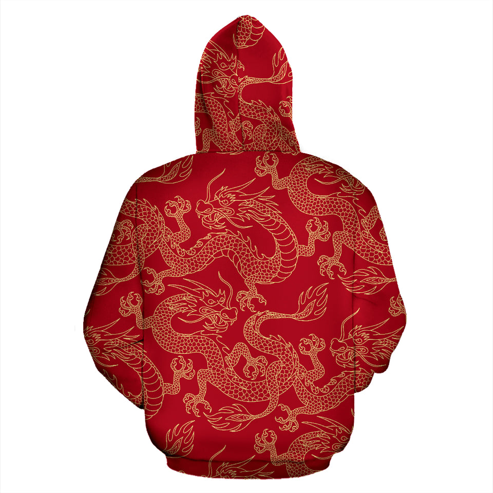 Gold Dragons Red Background Zip Up Hoodie