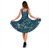 Butterfly Leaves Pattern Sleeveless Midi Dress