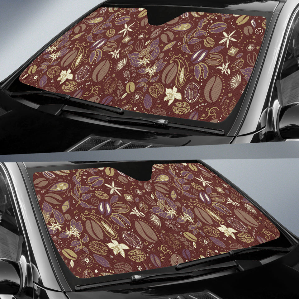 Coffee Bean Flower Pattern Car Sun Shade