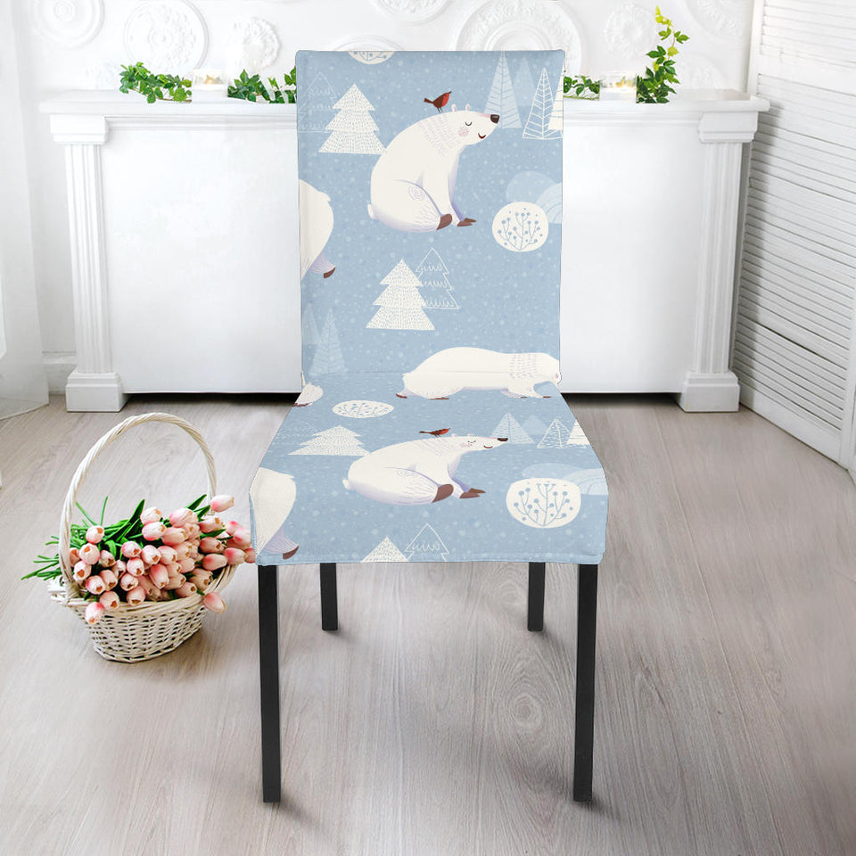 Cute Polar Bears Christmas Decoration Pattern Dining Chair Slipcover