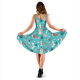 Christmas Cute Siberian Husky Puppie Pattern Sleeveless Midi Dress