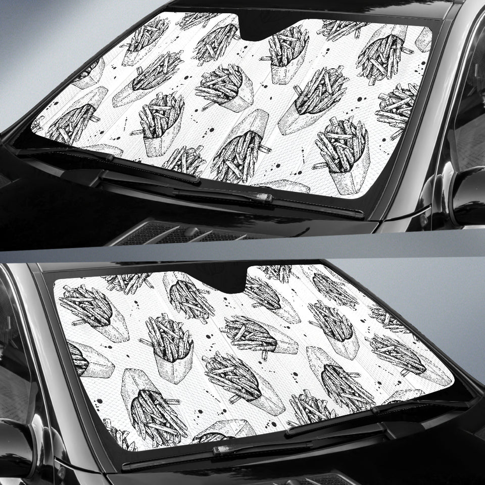 Hand Drawn French Fries Pattern Car Sun Shade