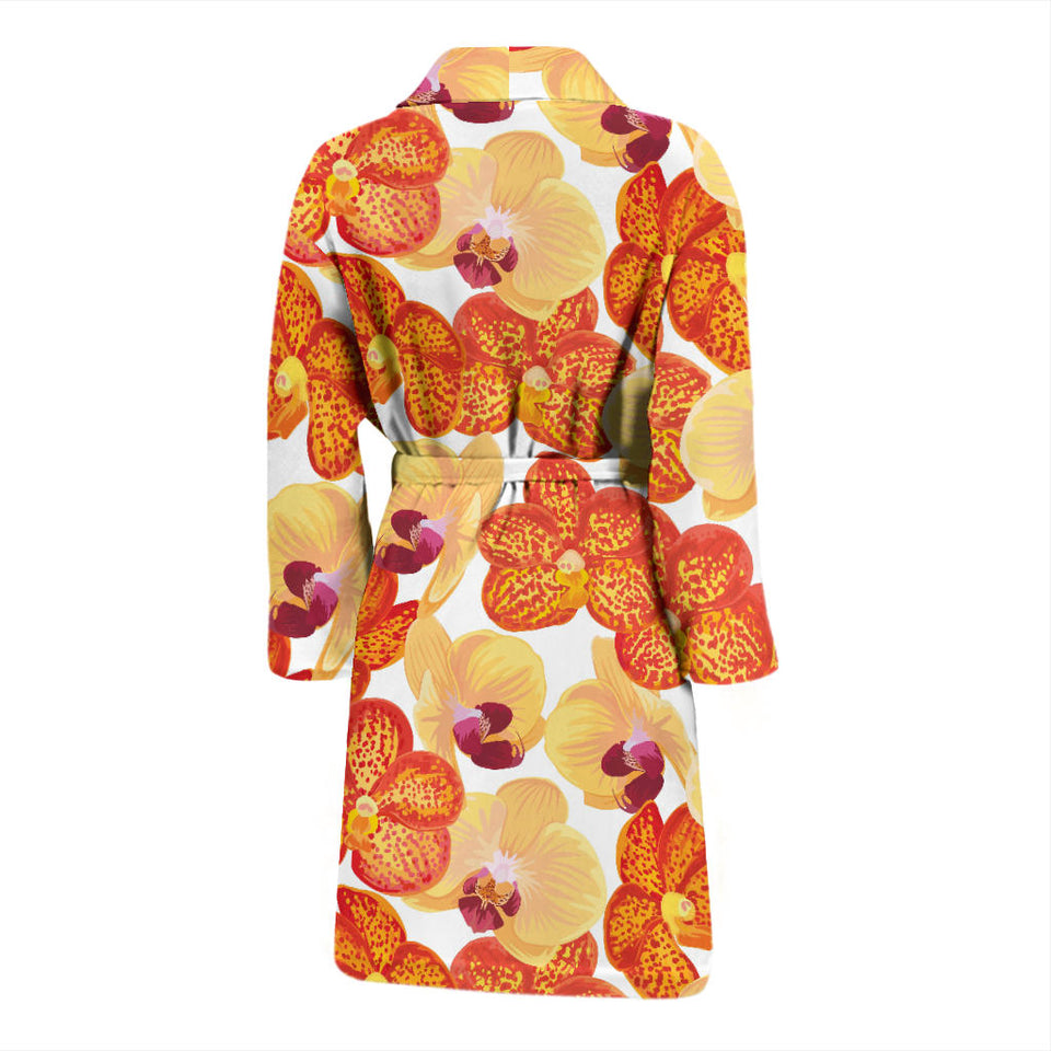 Orange Yellow Orchid Flower Pattern Background Men'S Bathrobe