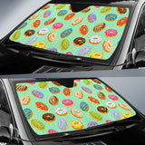 Colorful Donut Pattern Green Background Car Sun Shade