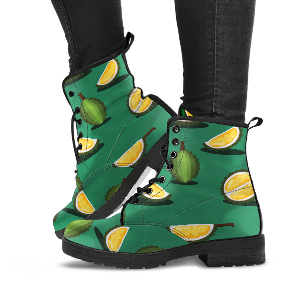 Durian Pattern Green Background Leather Boots