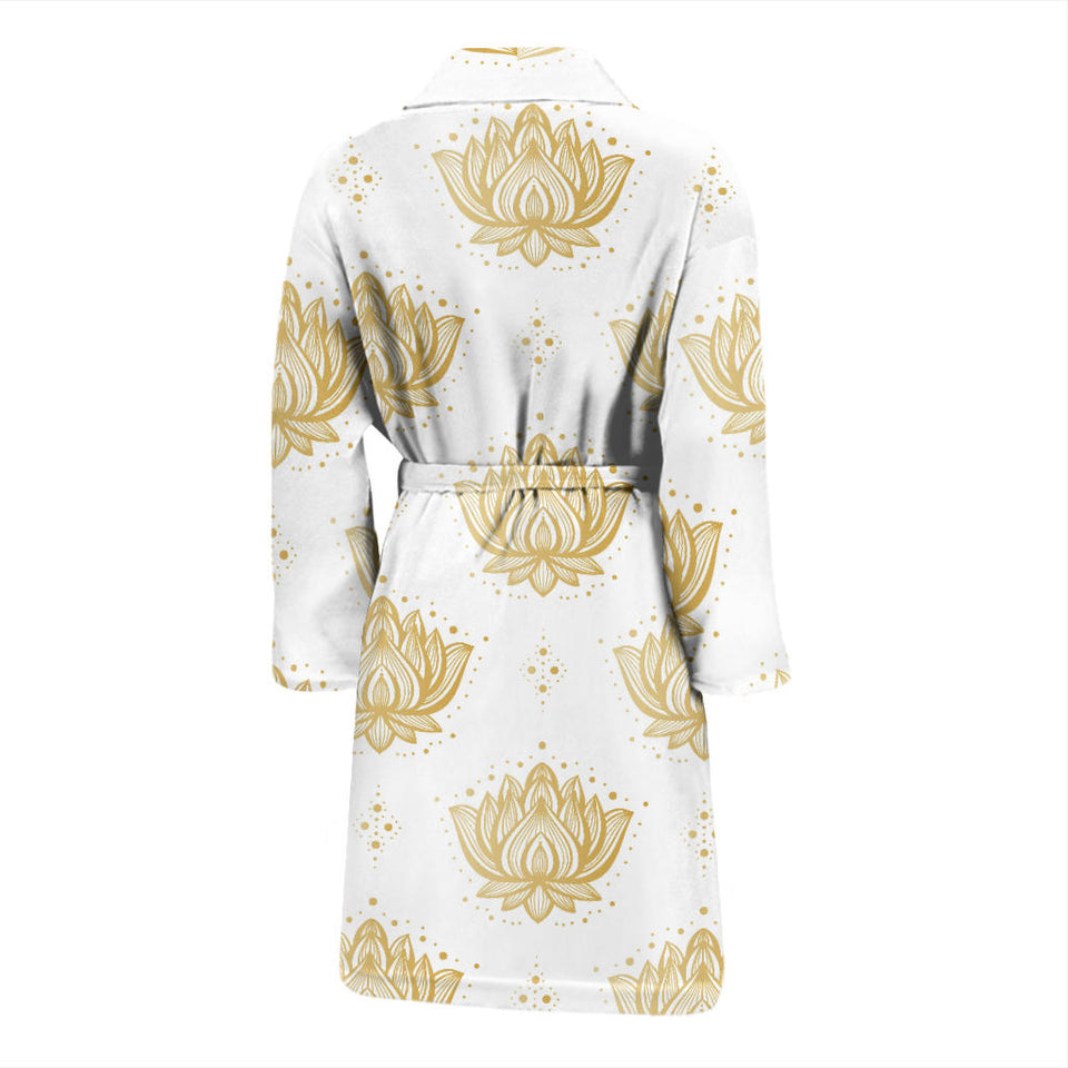 Gold Ornamental Lotue Waterlily Symbol Pattern Men'S Bathrobe