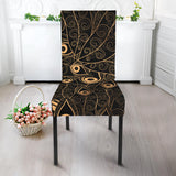 Gold Peacock Feather Pattern Dining Chair Slipcover
