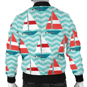 Red White Sailboat Wave Background Men'S Bomber Jacket