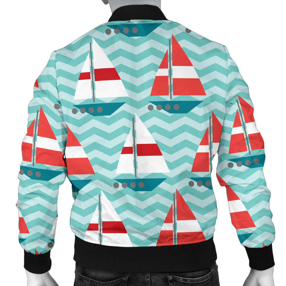 Red White Sailboat Wave Background Men'S Bomber Jacket