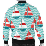 Red White Sailboat Wave Background Men'S Bomber Jacket