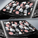 White Swan Blooming Flower Pattern Car Sun Shade