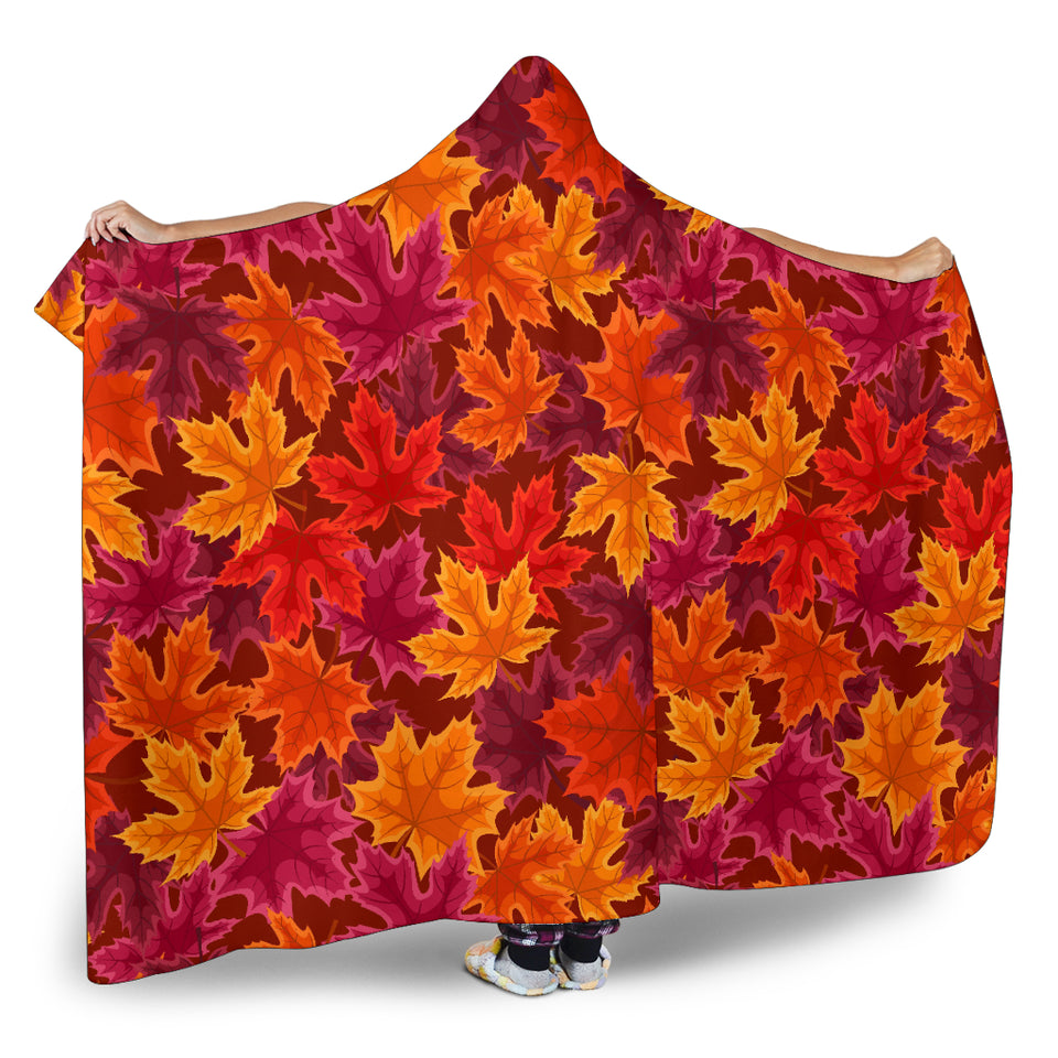 Autumn Maple Leaf Pattern Hooded Blanket