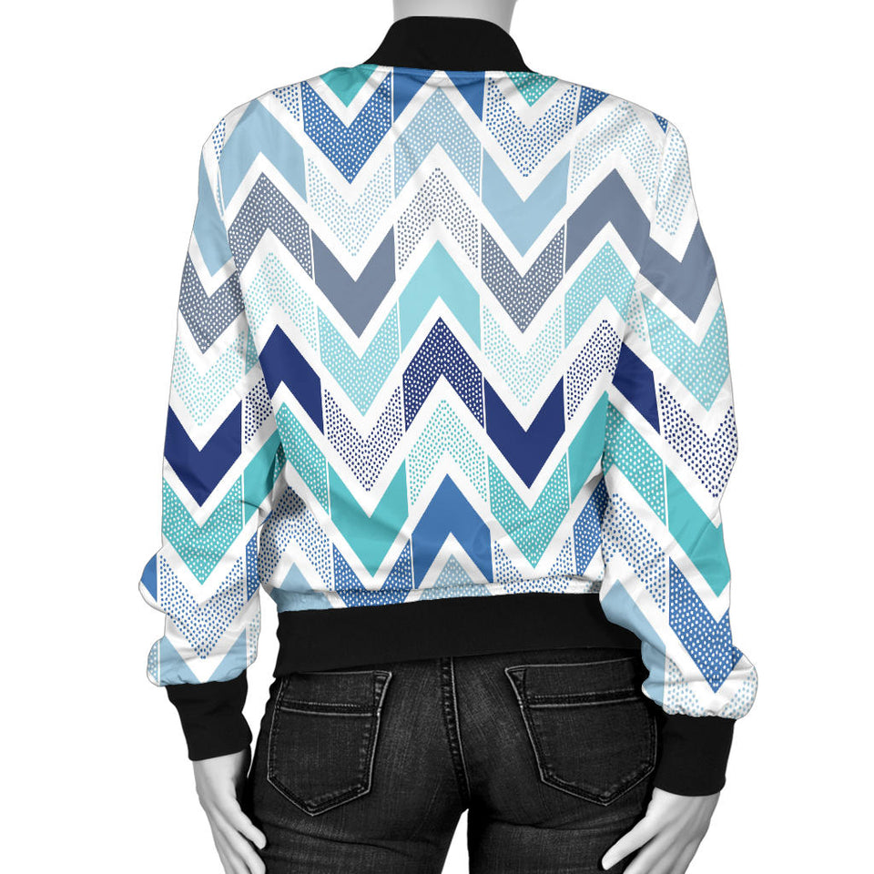 Zigzag  Chevron Blue Pattern Women'S Bomber Jacket