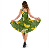 Banana Palm Leaves Pattern Sleeveless Midi Dress