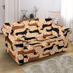 Dachshund Floral Background Loveseat Couch Slipcover