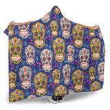 Sugar Skull Flower Pattern Hooded Blanket