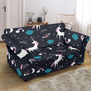 Unicorn Rainbows Moon Clound Star Pattern Loveseat Couch Slipcover