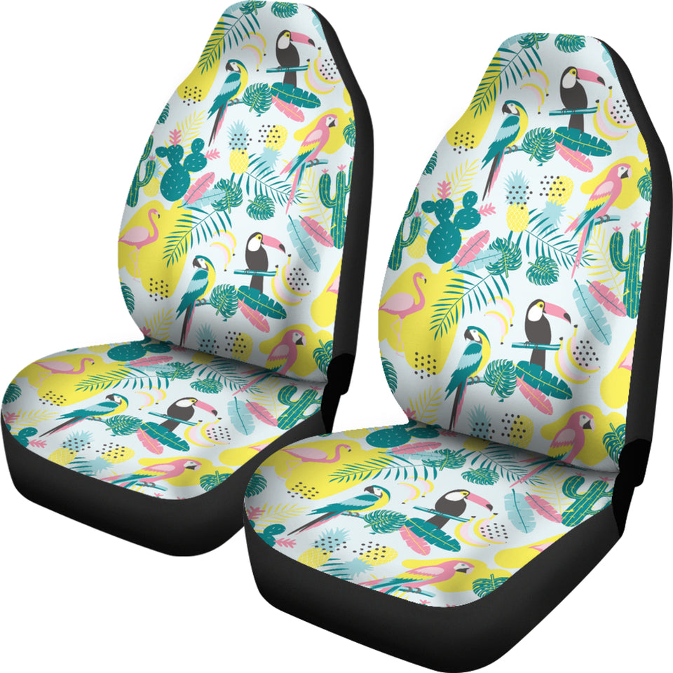 Cute Parrot Toucan Flamingo Cactus Exotic Leaves Pattern  Universal Fit Car Seat Covers
