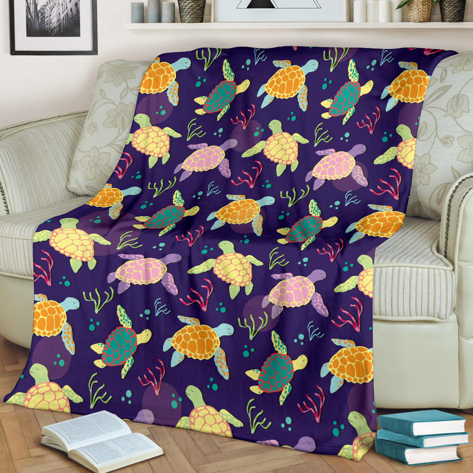Colorful Sea Turtle Pattern Premium Blanket