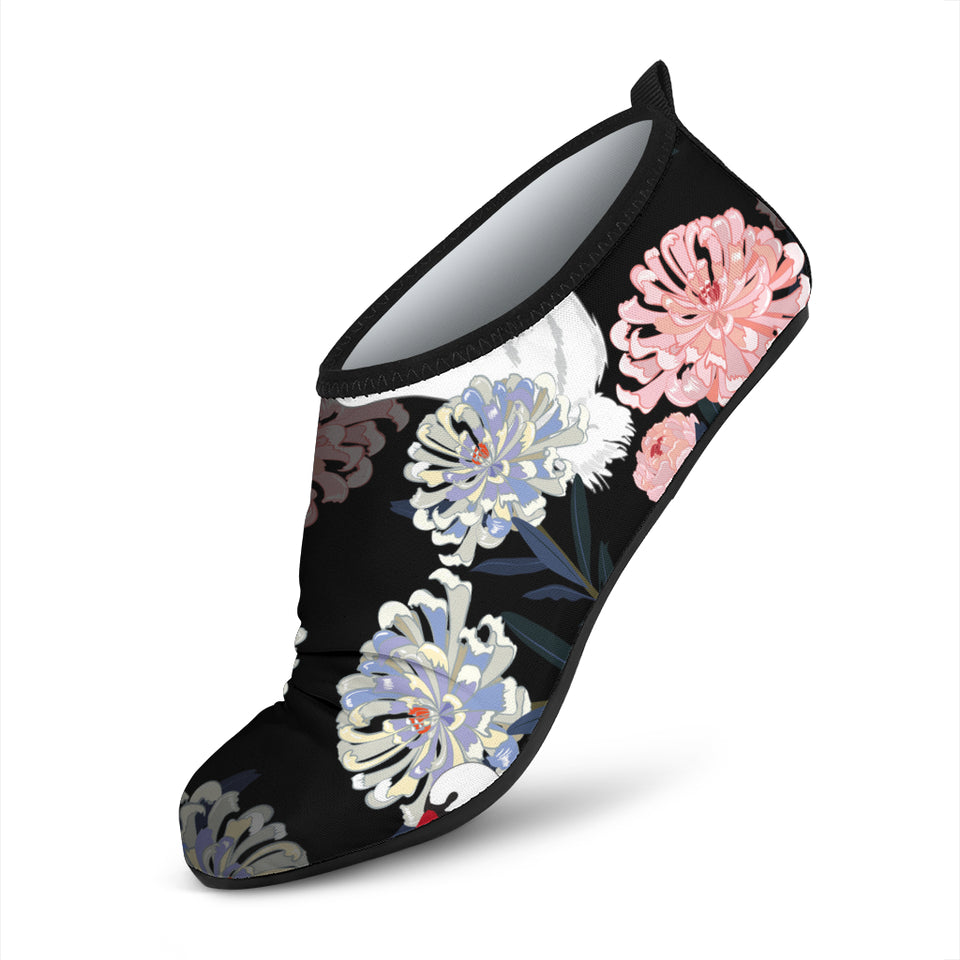 White Swan Blooming Flower Pattern Aqua Shoes