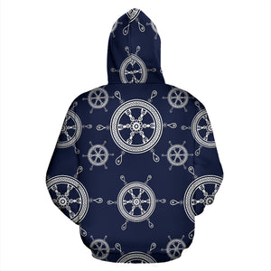 Nautical Steering Wheel Design Pattern Zip Up Hoodie