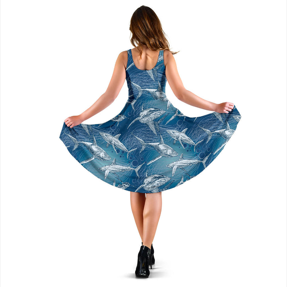 Shark Hand Drawn Sleeveless Midi Dress