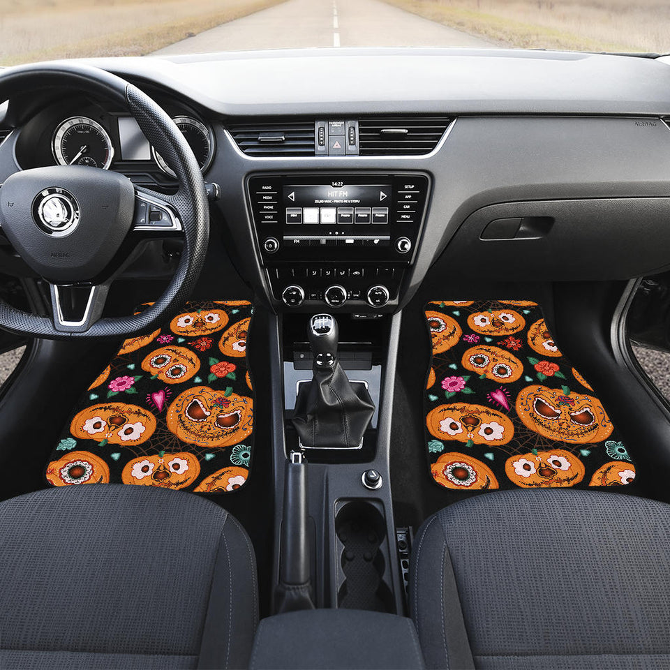 Pumpkin Flowers Spiderweb Halloween Theme Front And Back Car Mats
