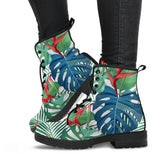 Heliconia Palm And Monstera  Leaves Pattern Leather Boots